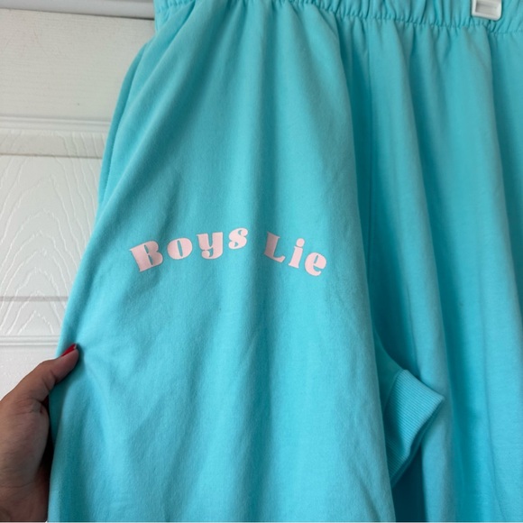 NWT Boys Lie Sweatpants - Aqua Blue w/ Pale Pink Text - Picture 7 of 11